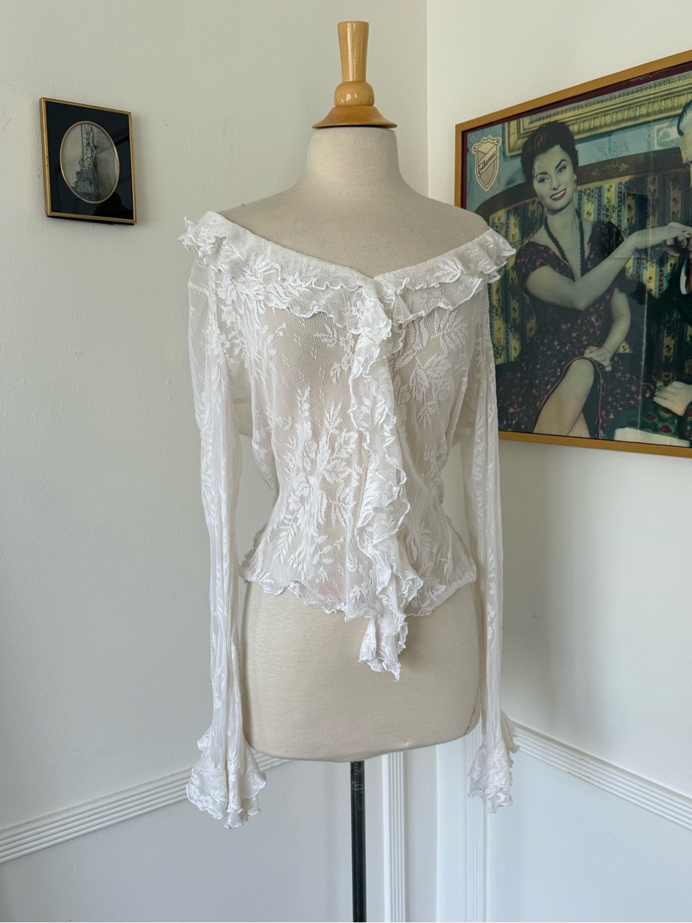 White Lace Ruffled Women's Blouse